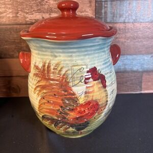 Susan Winget Certified International Rooster Canister Cookie Jar Approx 10.5"